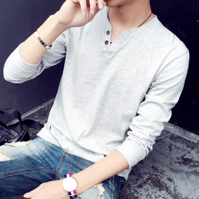 【T恤男】秋季新款男士V领长袖T恤上衣服青年纯棉长袖男装潮 商品图11