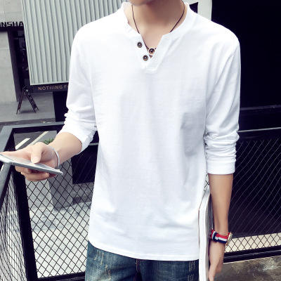 【T恤男】秋季新款男士V领长袖T恤上衣服青年纯棉长袖男装潮 商品图3