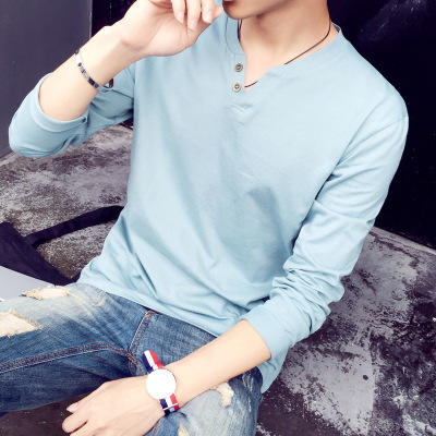 【T恤男】秋季新款男士V领长袖T恤上衣服青年纯棉长袖男装潮 商品图6