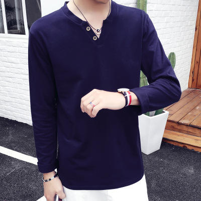 【T恤男】秋季新款男士V领长袖T恤上衣服青年纯棉长袖男装潮 商品图4