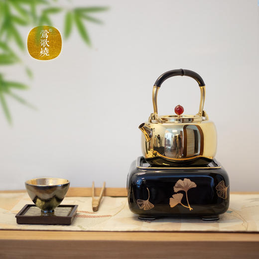 【莺歌烧旗舰店】四方黑地 银杏纹电陶炉 商品图1