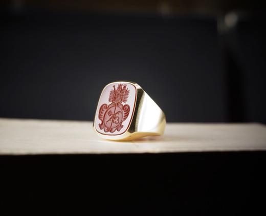 英国古董14k金镶嵌家族火漆玛瑙印章绅士戒指ofrantiques英国古董