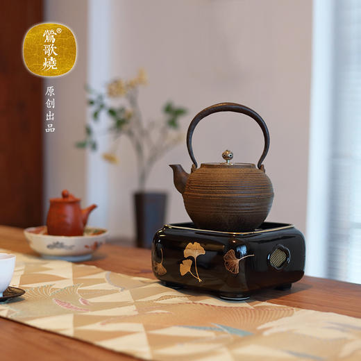 【莺歌烧旗舰店】四方黑地 银杏纹电陶炉 商品图2