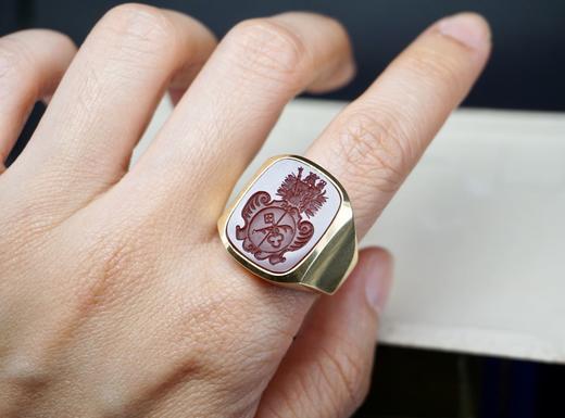 英国古董14k金镶嵌家族火漆玛瑙印章绅士戒指ofrantiques英国古董