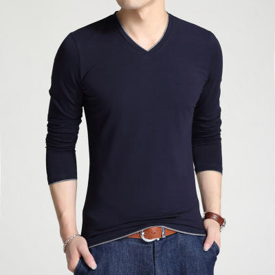【服饰鞋包】秋季男式纯色棉T恤 青年长袖休闲V领百搭纯T简单款 商品图6