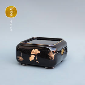 【莺歌烧旗舰店】四方黑地 银杏纹电陶炉