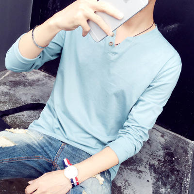 【T恤男】秋季新款男士V领长袖T恤上衣服青年纯棉长袖男装潮 商品图1