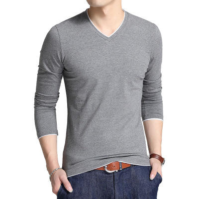 【服饰鞋包】秋季男式纯色棉T恤 青年长袖休闲V领百搭纯T简单款 商品图2