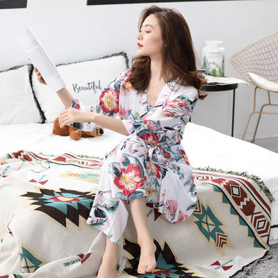 【睡袍】 睡衣三件套 性感棉绸女士家居服新品春秋季爆款睡袍吊带裤 商品图2