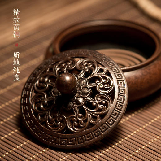 迦印堂 丨纯铜盘香炉 紫铜仿古宣德铜炉小香炉 檀香炉 花开富贵 商品图1