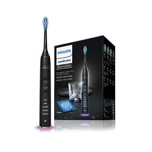 飞利浦Philips电动牙刷 蓝牙版 成人声波震动钻石系列 钛金黑 HX9924/12 商品图3