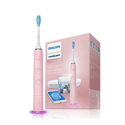 飞利浦Philips电动牙刷 蓝牙版 成人声波震动钻石系列 冰晶粉 HX9924/22 商品图3