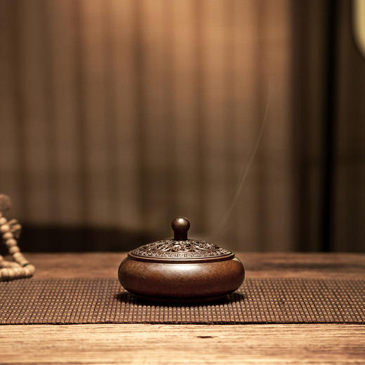 迦印堂 丨纯铜盘香炉 紫铜仿古宣德铜炉小香炉 檀香炉 花开富贵 商品图4