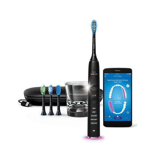 飞利浦Philips电动牙刷 蓝牙版 成人声波震动钻石系列 钛金黑 HX9924/12 商品图0