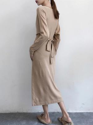 【服饰鞋包】桔梗裙秋小众毛衣裙女气质长裙复古收腰针织秋冬法式连衣裙秋 商品图5