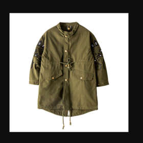 【童装】女童冬季宽松外套中大童纯棉刺绣中长款韩版童装风衣