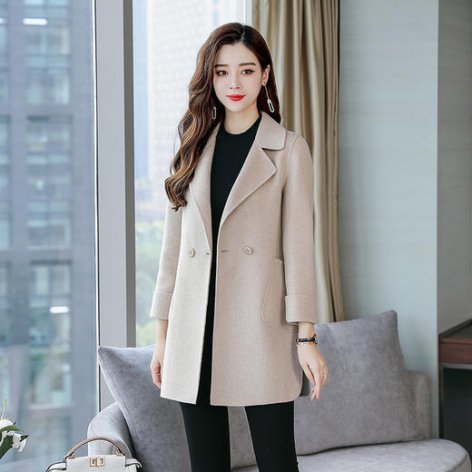 tca621气质双面呢零羊绒大衣女中长款羊毛呢外套