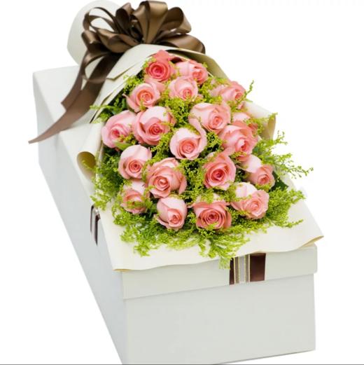 迷恋  19支粉玫瑰，黄莺搭配，礼盒包装制作（1655） 商品图0