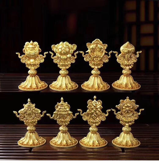 新款精品纯铜八吉祥摆件 小号一套8个黄铜  做工精美 商品图1