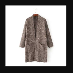 【服饰鞋包】秋冬新款 甜美风女装纯色钉珠毛衣针织衫开衫加厚外套女