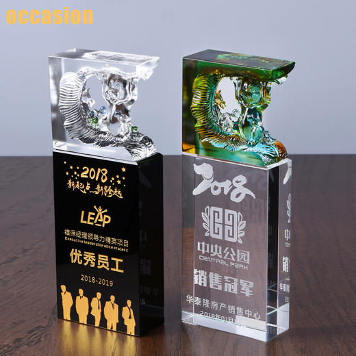 琉璃奖杯定制 高档纪念品定做优秀员工奖品制作刻字水晶内雕订制 商品图3