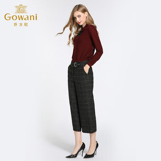 乔万尼阔腿裤女冬季宽松直筒时尚复古格子九分休闲裤厚款EB4F069 商品图2