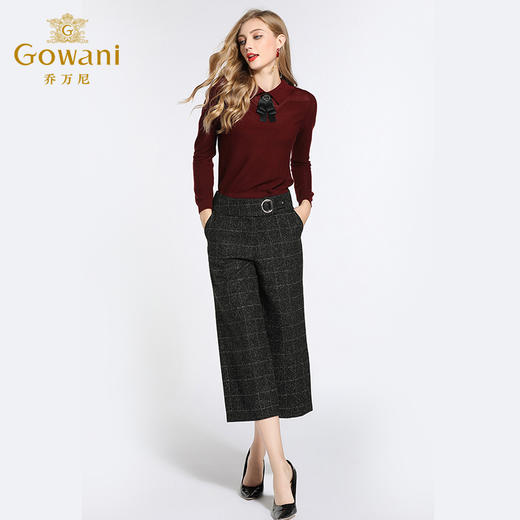 乔万尼阔腿裤女冬季宽松直筒时尚复古格子九分休闲裤厚款EB4F069 商品图1