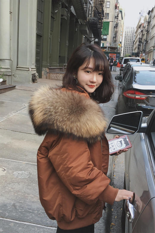 【特价断码 不退不换】 金蘑菇菇  M码 焦糖色毛领棉衣/棉服外套 无毛领！ 商品图5