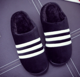 【服饰鞋包】棉拖鞋 冬季时尚黑白条纹情侣拖鞋家居家男女保暖三条杠拖鞋