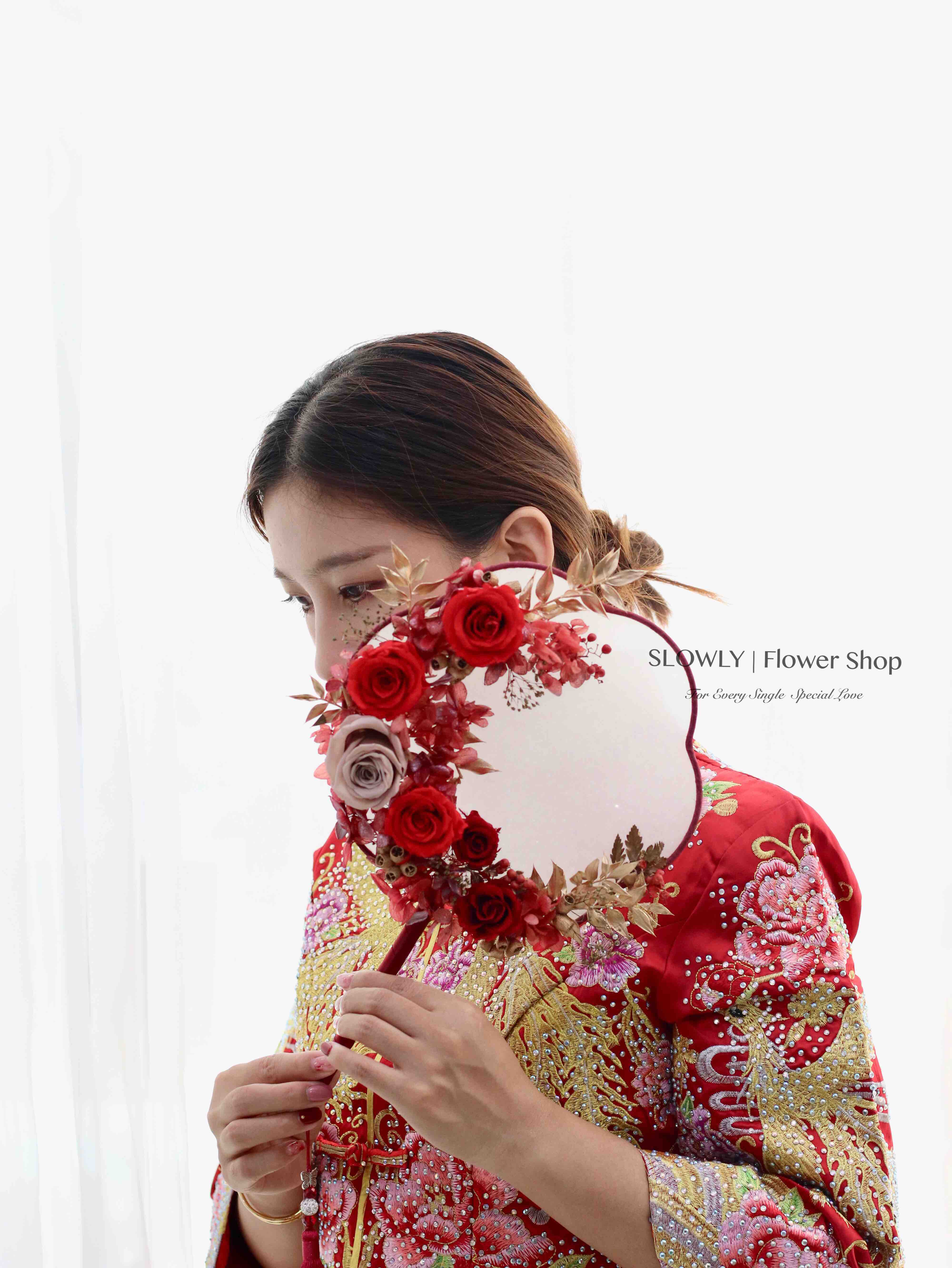 中国风永生花蒲扇手捧