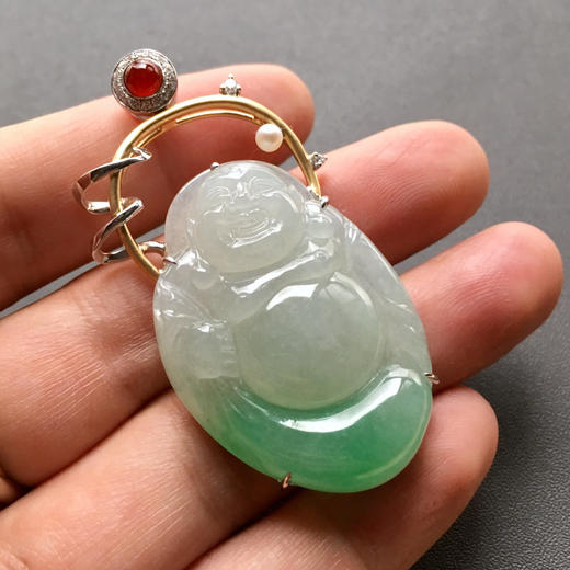 糯冰种阳绿翡翠弥勒佛布袋佛 商品图4