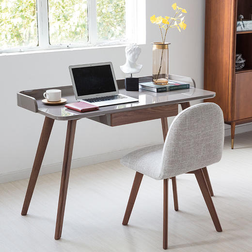意式简约家具 朱利安亮光胡桃木饰面书房书桌办公桌子