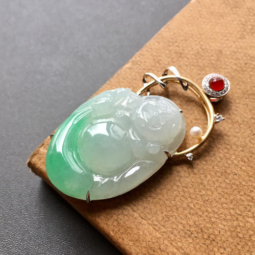 糯冰种阳绿翡翠弥勒佛布袋佛 商品图1