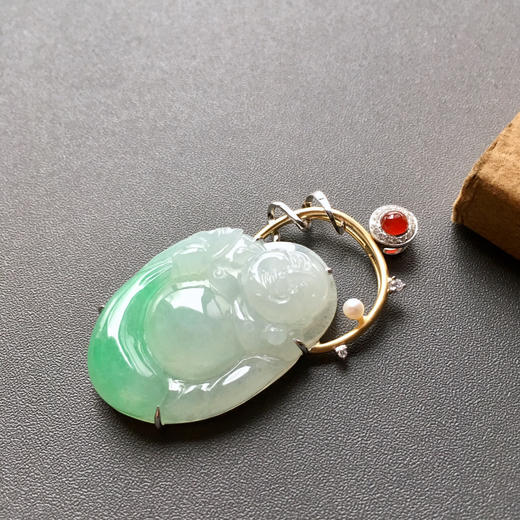 糯冰种阳绿翡翠弥勒佛布袋佛 商品图3