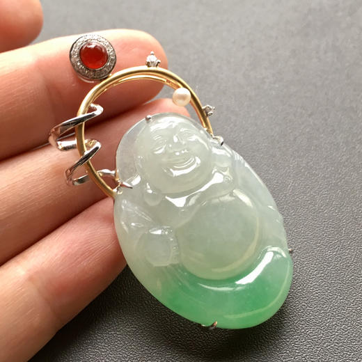 糯冰种阳绿翡翠弥勒佛布袋佛 商品图5