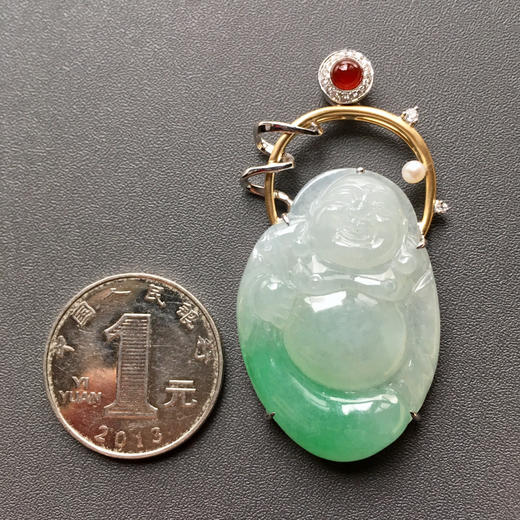 糯冰种阳绿翡翠弥勒佛布袋佛 商品图2