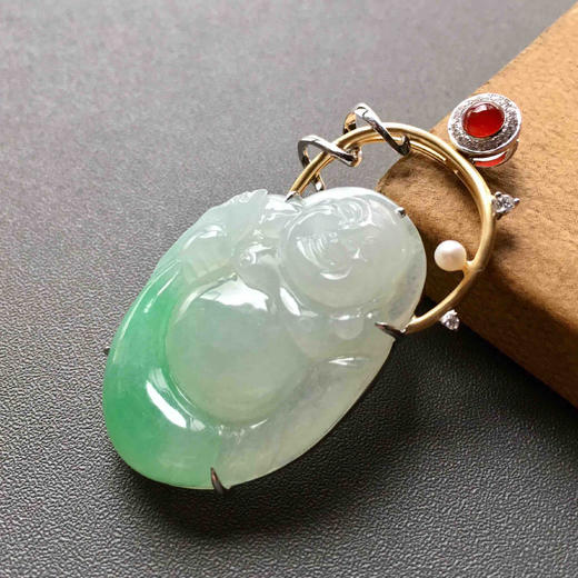 糯冰种阳绿翡翠弥勒佛布袋佛 商品图9