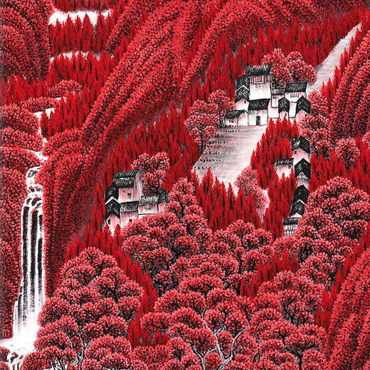 湖山画苑国画玄关装饰画茶室挂画手绘真迹画万山红遍层林尽染周华