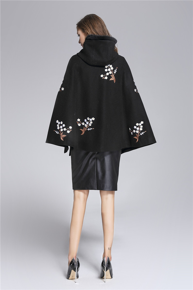 秋冬刺绣改良文艺复古毛领呢子旗袍斗篷披肩外套fl-9665