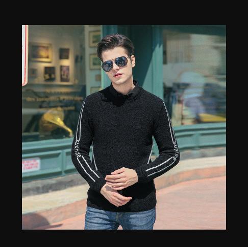 【服饰鞋包】秋冬仿貂绒毛衣个性青年男士加厚针织衫圆领长袖韩版拼色毛衫 商品图0