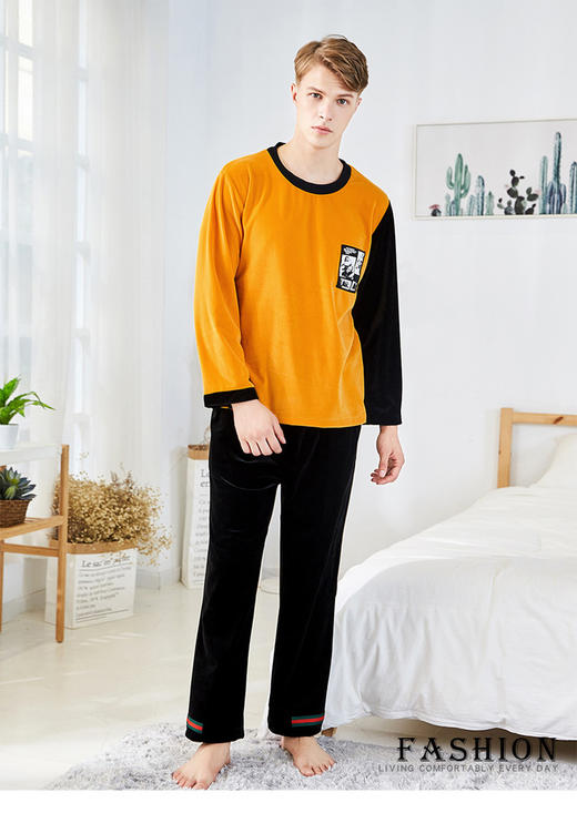 【服饰鞋包】秋冬男士睡衣 运动服休闲套装批发金丝绒情侣家居服 商品图0