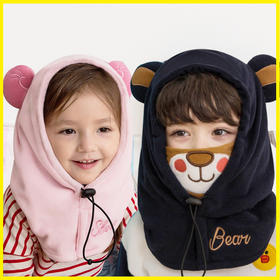 韩式新款儿童帽子冬天护耳帽宝宝帽子冬款护颈套头连帽一体帽