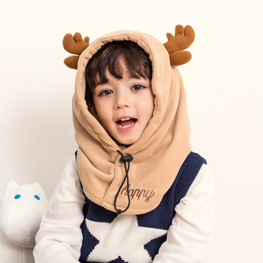 韩式新款儿童帽子冬天护耳帽宝宝帽子冬款护颈套头连帽一体帽 商品图1