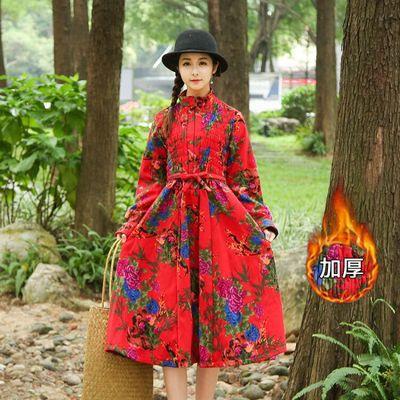 F  A2173民族风女装加绒加厚连衣裙高腰宽松显瘦棉麻长裙 商品图3