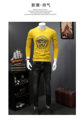 【服饰鞋包】沙恩爵尼男装男士秋季长袖t恤宽松麻棉印花休闲圆领男式上衣