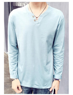 【T恤男】秋季新款男士V领长袖T恤上衣服青年纯棉长袖男装潮