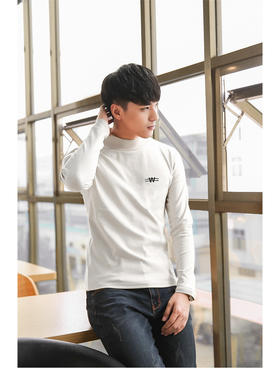 【T恤男】春秋季港风T恤男士圆领帅气纯色修身潮流休闲学生长袖体恤男装