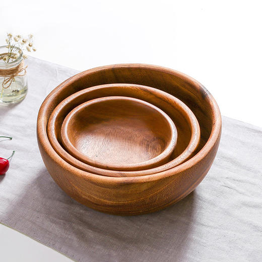 泰国LC LIVING 相思木圆碗木碗家用泡面餐具汤碗沙拉碗饭碗大碗套装 商品图3