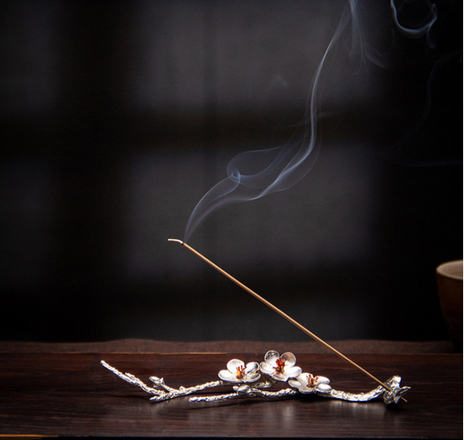 禅意 梅花锡香插（带木底座）