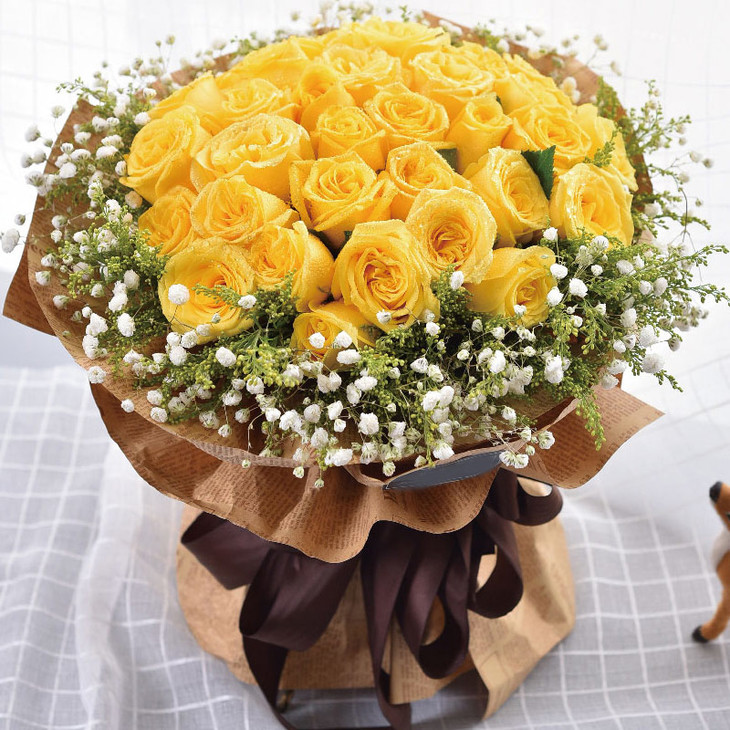 33朵黄玫瑰鲜花祝福道歉花束送女朋友老婆妈妈老师平安夜圣诞节情人节